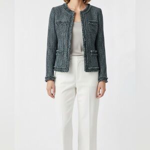 Blue & Green Lined Tweed Fitted Blazer Size Extra Small